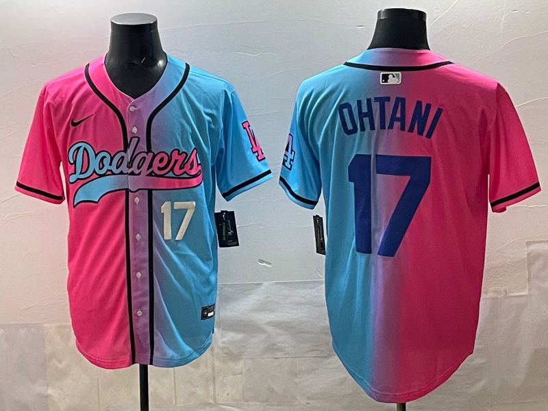 Men Los Angeles Dodgers #17 Ohtani Blue pink Game 2025 Nike MLB Jersey style 0015